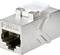A Cat 6A keystone module for network cables, silver-coloured, with RJ45 connector, suitable for Ethernet connections.