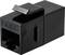A black CAT.6A network adapter with a rectangular shape and socket opening for Ethernet cables.