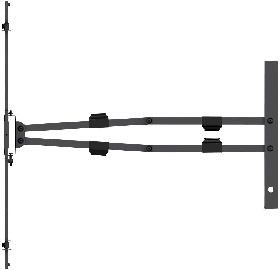Wall mount with two adjustable arms for side-mounting a television.