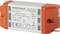 LED driver in a red housing. Printed specifications show: Input 230V AC, Output 12V DC, 15W. Brand name 'BASETech'.