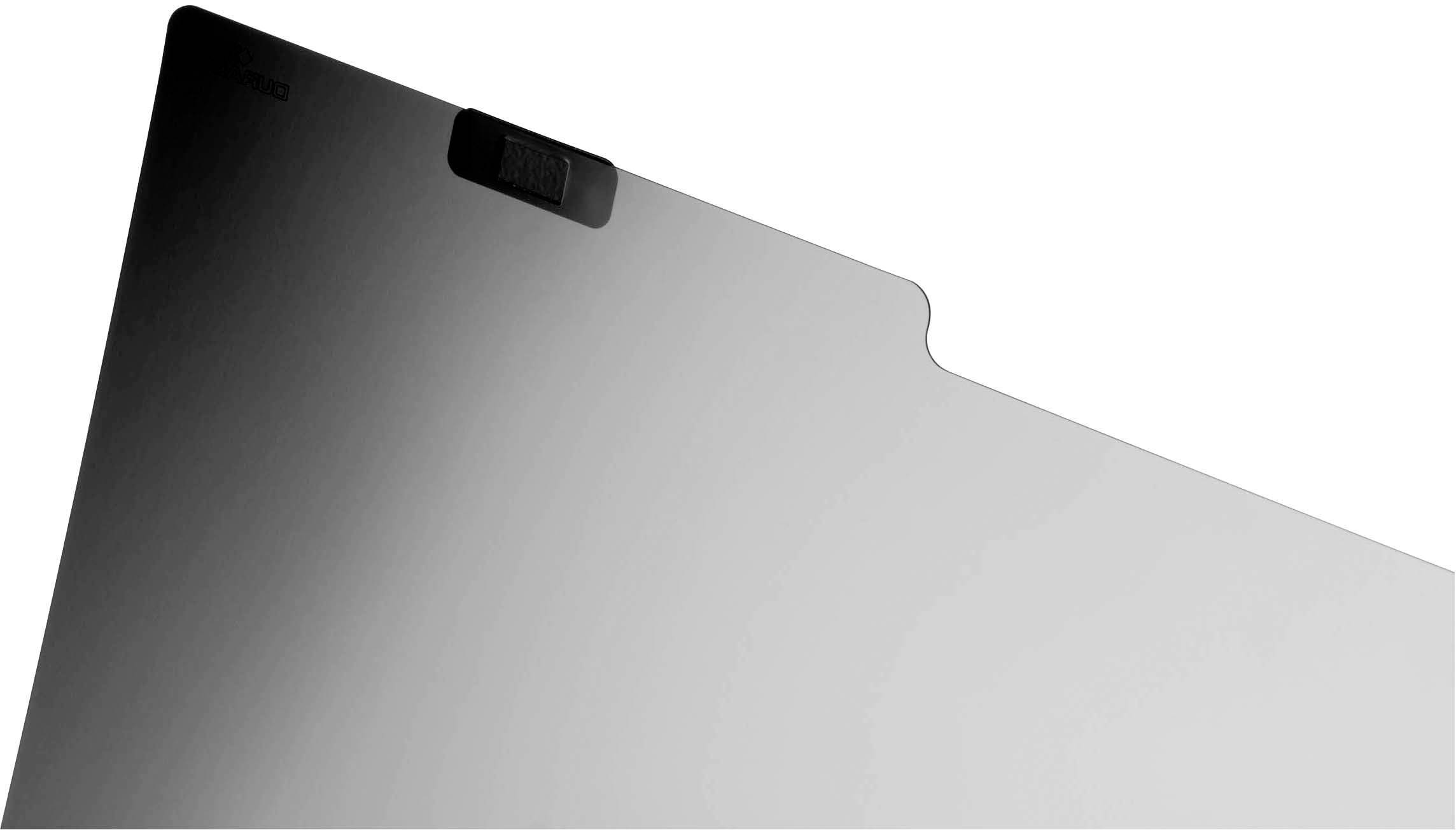 A monitor with an attached webcam cover, ensuring privacy and security during use.