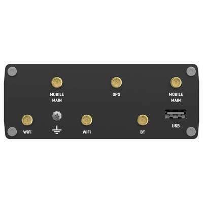 Black device panel with labeled ports and indicators: 'MOBILE MAIN', 'GPS', 'WiFi', 'BT', and 'USB', plus a grounding symbol.