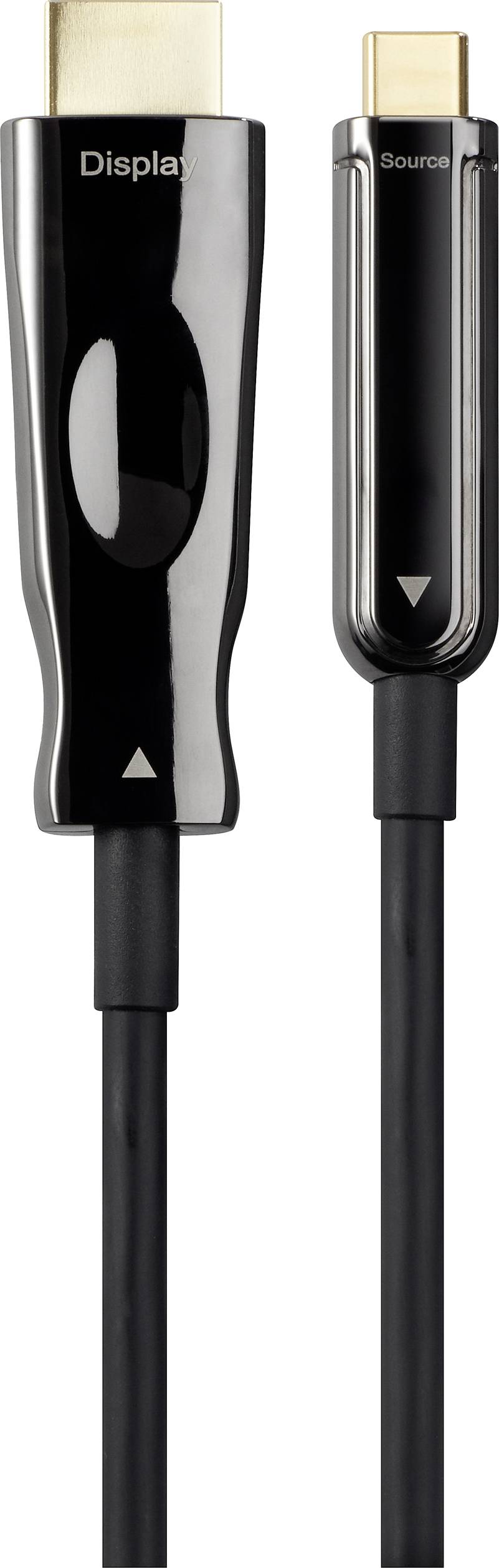 Two cables with plugs. On the left, a wider plug labelled 'Display', on the right a narrower one labelled 'Sound'.