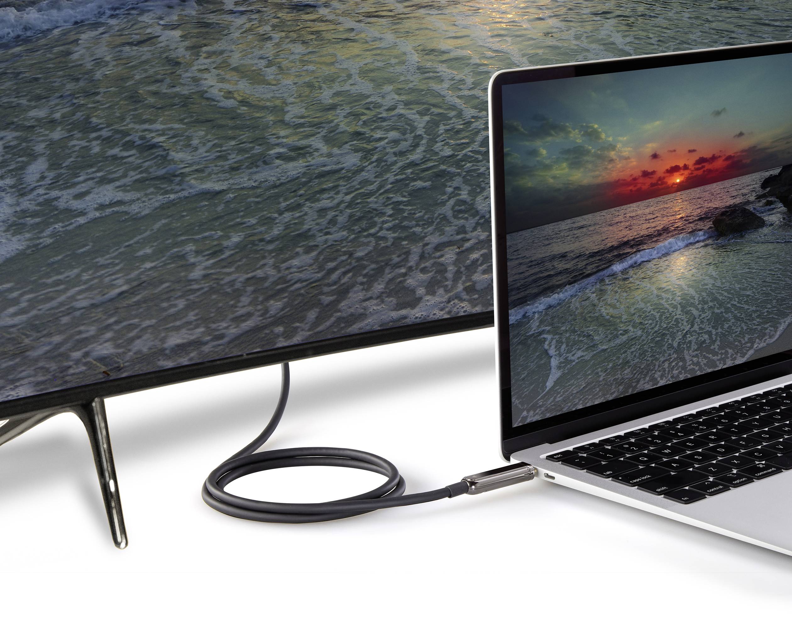 Renkforce USB-C® / HDMI Adapter cable USB-C® plug, HDMI-A plug 20.00 m Black RF-4532670 Round USB-C® screen cable-3