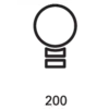 A white light bulb with the number '200' underneath on a black background; possibly symbolising the power in watts.