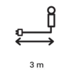 The image shows a symbol for a cable with a plug and a socket, representing a length of 3 metres.