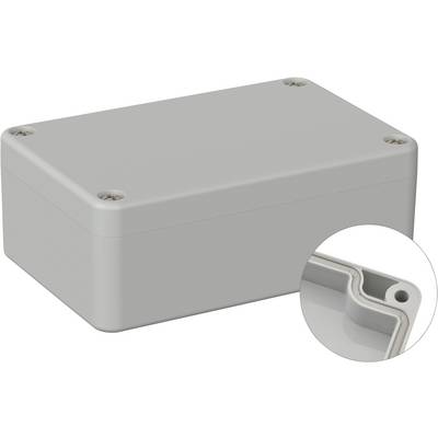 Rectangular grey plastic casing with rounded corners and visible screws. Detailed view shows inner edge.