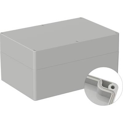 Rectangular grey enclosure with a removable lid, shown with a close-up of the internal connection for illustrative purposes.