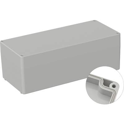 Rectangular grey enclosure with rounded corners, screw fasteners on top and detailed magnification of an inner corner.