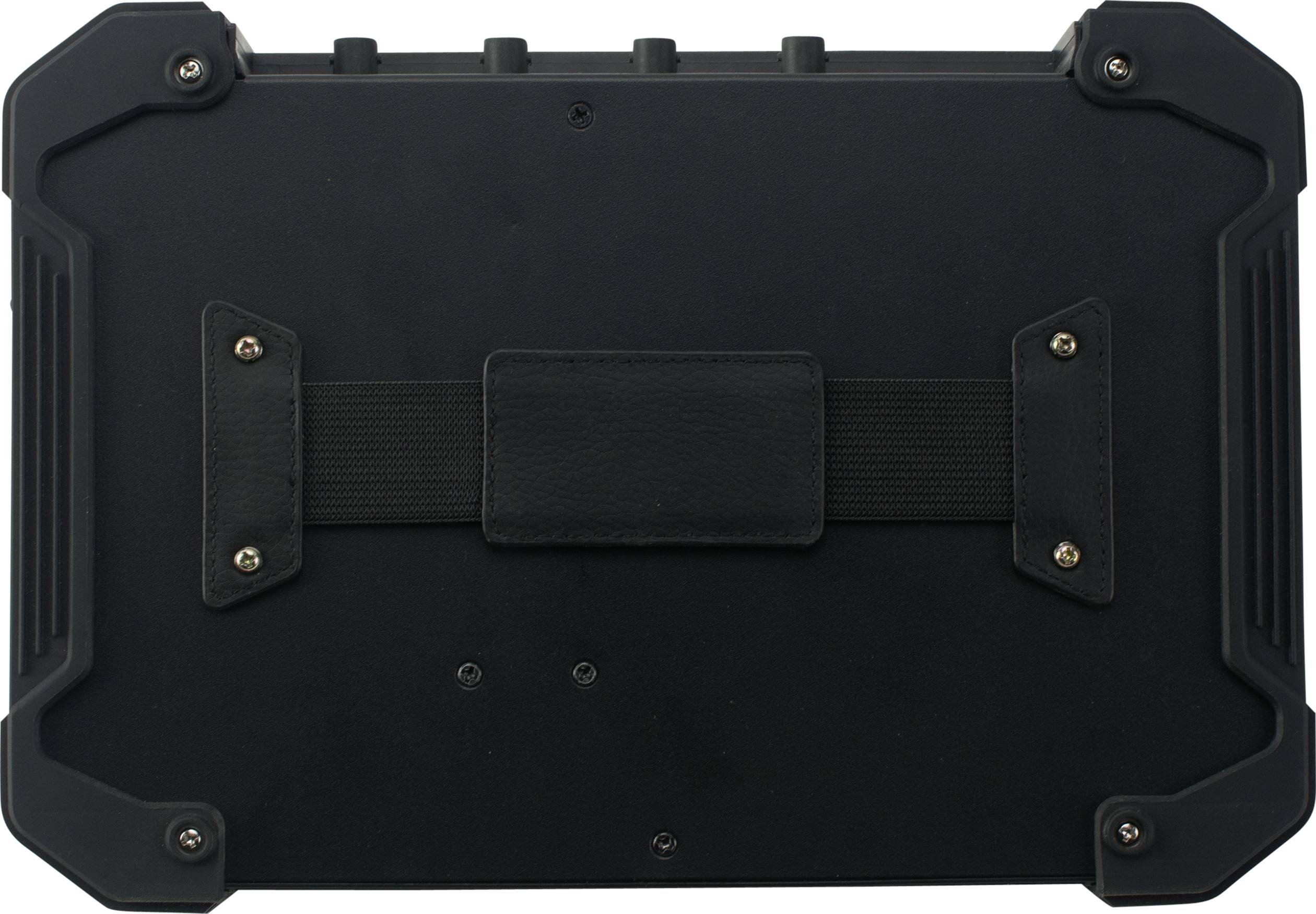 Robust black suitcase with reinforced corners and a central handle, likely intended for military or industrial applications.