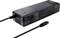 Black laptop power adapter with USB port, ventilation slots, and power cable. Suitable for mobile use and power supply.