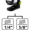 Upper part shows a laser measuring device, lower part illustrates compatible screw thread sizes: '1/4"' and '5/8"'.
