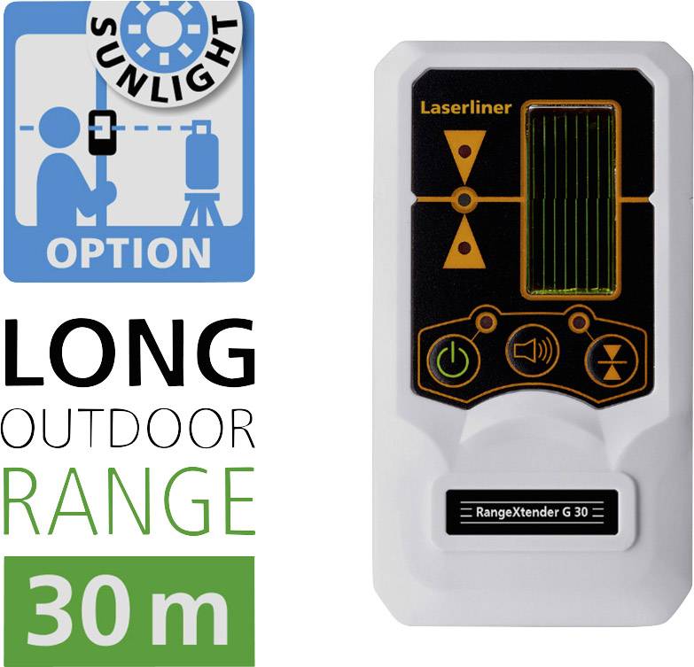 A laser rangefinder with a long range up to 30 m and sunlight compatibility.