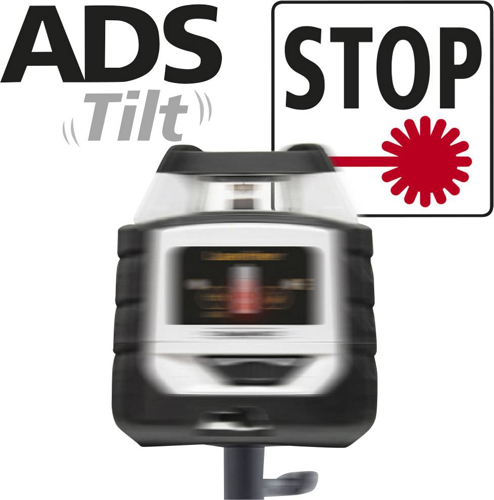 A device labelled 'ADS Tilt'. Next to it, a stop sign with a red laser beam.
