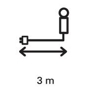 'Symbol for a distance of 3 metres between two objects: left object square, right object round.'