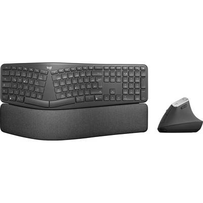 Logitech Ergo K860 + MX Vertical Radio Keyboard and mouse set Ergonomic, Gel wrist support mat German, QWERTZ Black