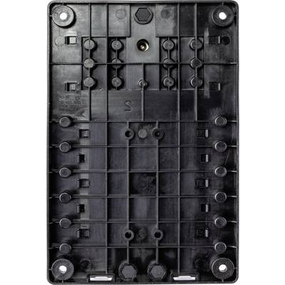 Plastic casing rear with various mounting points and grooves. Upper middle section has a central screw fixing.