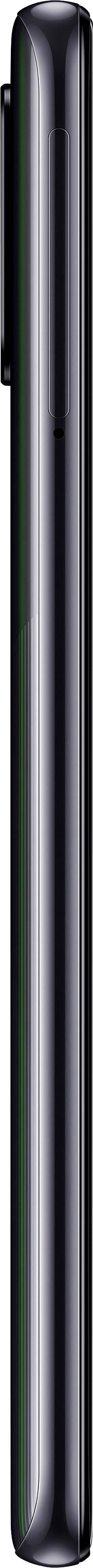 A side view of a black smartphone, displaying its slim profile.