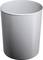 A grey metal dustbin, cylindrical and empty, stands upright.