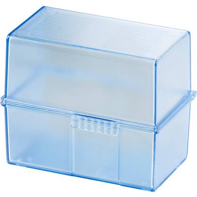 Rectangular, transparent blue plastic container with a removable lid, suitable for storing small items.