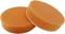 Two orange, round sponges, lying side by side on a white background. Ideal for cleaning or as polishing pads.