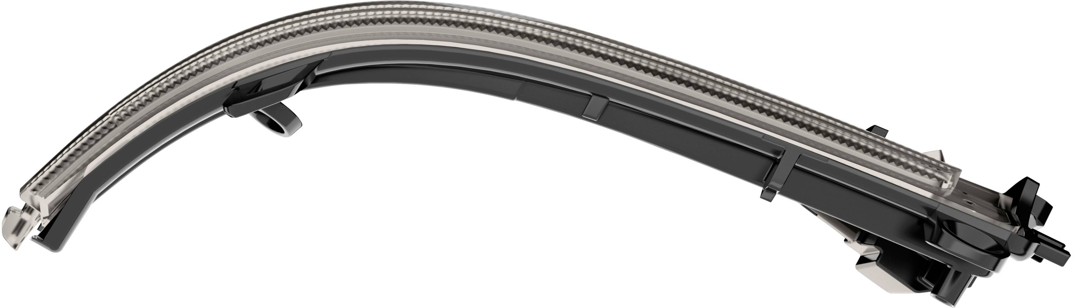 Curved industrial cable with black sheathing and metal braiding, designed for use in mechanical systems.