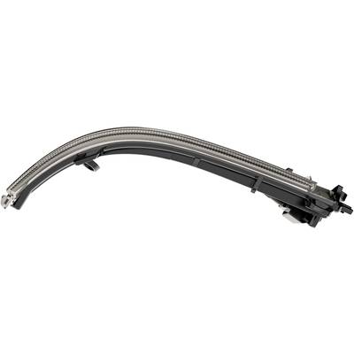 Curved industrial cable with black sheathing and metal braiding, designed for use in mechanical systems.