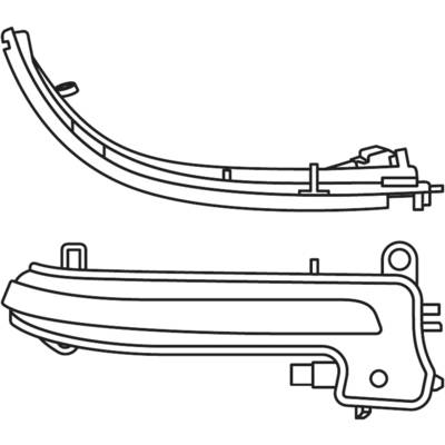 Black and white technical drawing of two automotive components in side view. The upper drawing shows a curved part; the lower one depicts an elongated component.