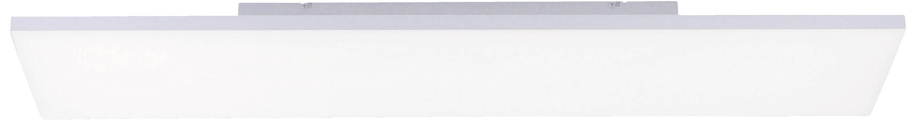 Rectangular LED ceiling light with white illumination, modern design and slim frame. Ideal for uniform room lighting.