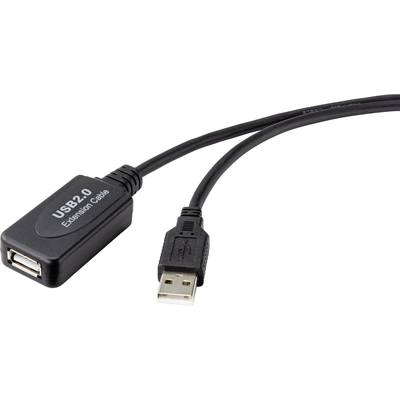 Renkforce USB cable USB 2.0 USB-A plug, USB-A socket 20.00 m Black Battery / signal amplifier combo RF-4535088