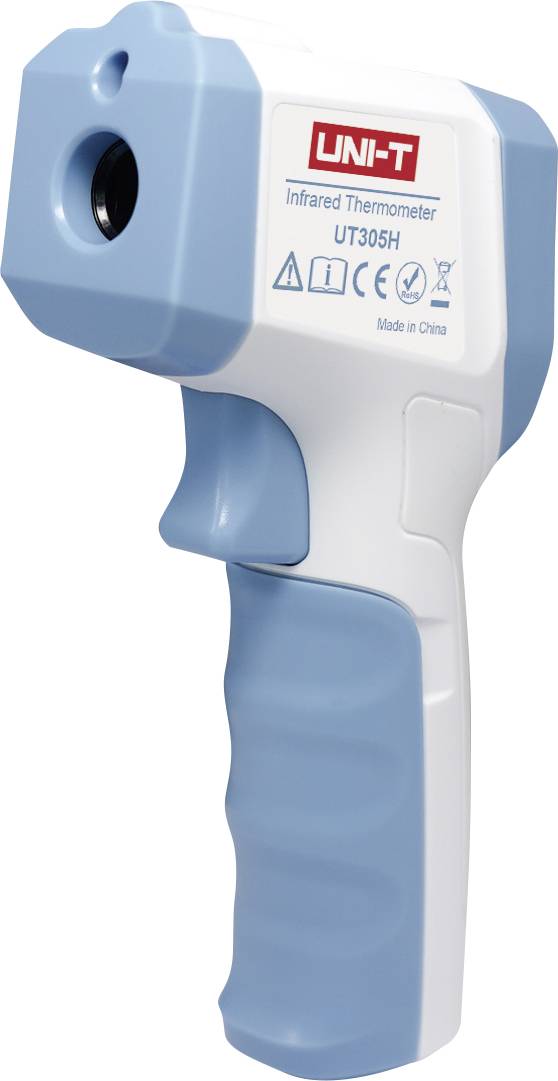 A blue and white infrared thermometer, model 'UT305H', by UNI-T. It is used for non-contact temperature measurement.