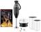 Hand blender set with two mixing jugs, handling parts and packaging featuring barbecue motifs. Brand 'ESGE'.