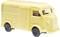 Yellow model of a classic delivery van with ribbed bodywork and round headlamps, displayed on a white background.