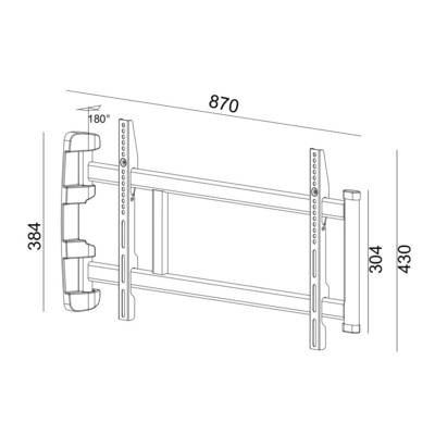 Technical drawing of a wall mount with dimensions: 870 mm width, 384 mm height, and a tilt angle of 180 degrees.