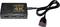 Black HDMI switch with five inputs and one output, supporting 4K Ultra HD. Includes infrared sensor and power cable.