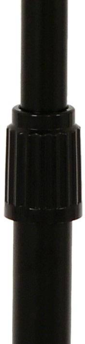 Black microphone handle with a ribbed adjusting screw in the centre, used for height adjustment.
