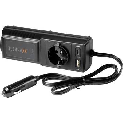 'TECHNAXX' socket with USB ports and cigarette lighter, suitable for car use, offers additional charging options while on the move.