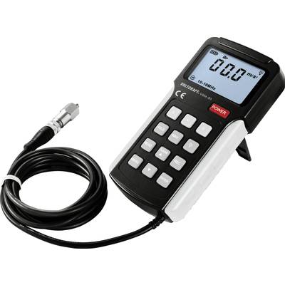 A digital measuring device displays '0.0 mW/cm²' on the display. It has buttons and is equipped with a cable and sensor.