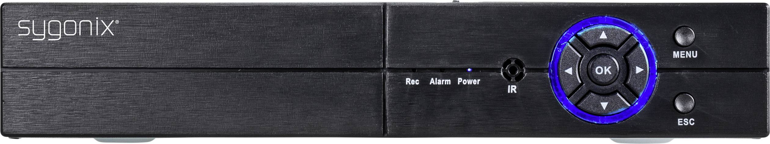 Black electronic device with a keypad and a blue ring around the navigation button. 'sygonix' logo printed in the top left corner.