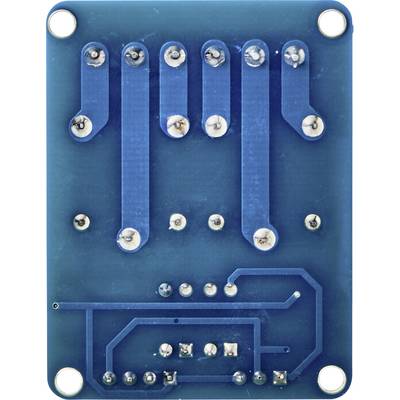 'Blue printed circuit board module with multiple soldered metal connections and traces. Shows the reverse side of an electronic component.'