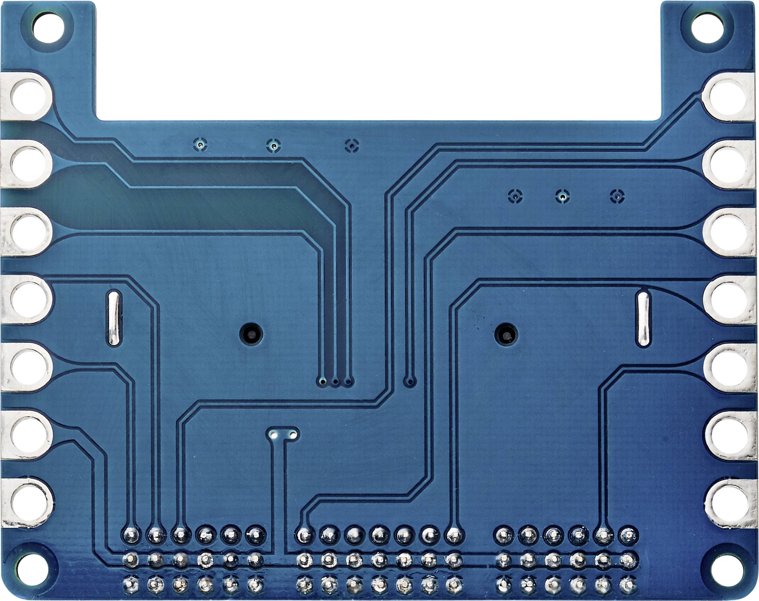 A blue, rectangular printed circuit board with visible copper tracks and solder points. It has multiple connection points along the edges.