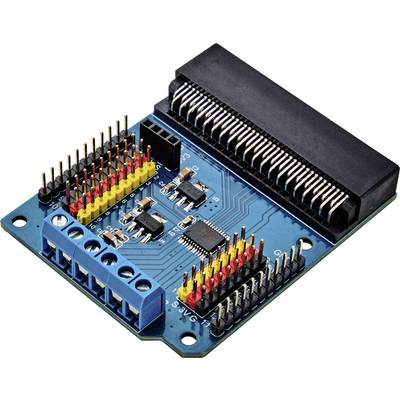 A blue electronic circuit with multiple connections and pins used for linking and controlling components in technical projects.
