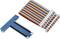 A colourful flat ribbon cable with a blue connector, used for electronic circuits and connections.