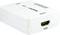 A white AV-to-HDMI adapter by Schwaiger, showing the HDMI output on the right side of the device.