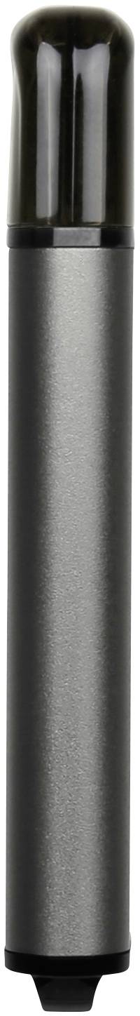 Grey, cylindrical vape pen with a black mouthpiece.