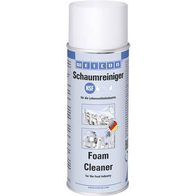 Spray can with the label 'Foam Cleaner'. Suitable for the food industry, shown with application examples.