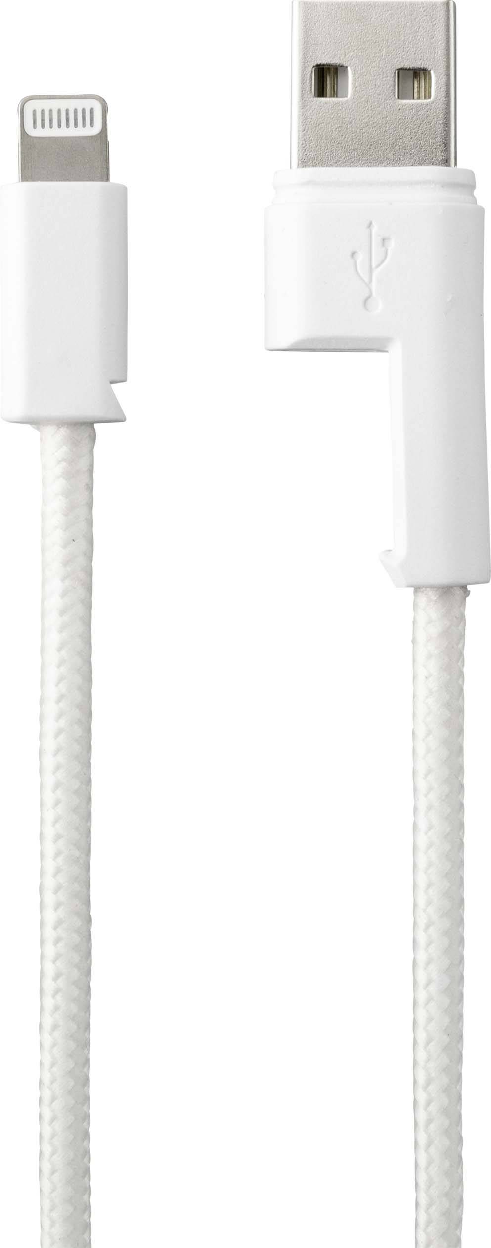 White USB to Lightning cable for connecting devices.