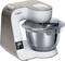 A silver Bosch stand mixer with a large mixing bowl, function selection display, and a digital screen.