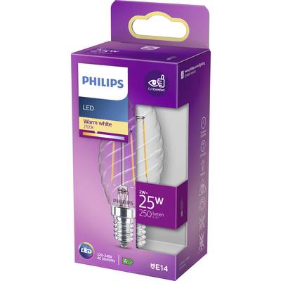 Philips LED Light Bulb, E14, 2W-25W, 250 Lumens, Warm White 2700K, Energy Class A+.