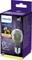 Philips LED Light Bulb Packaging with 'Warm white' Label, 136 Lumens, 2.3W, E27 Screw Cap, 'EyeComfort' Logo, Image of Pendant Lights.